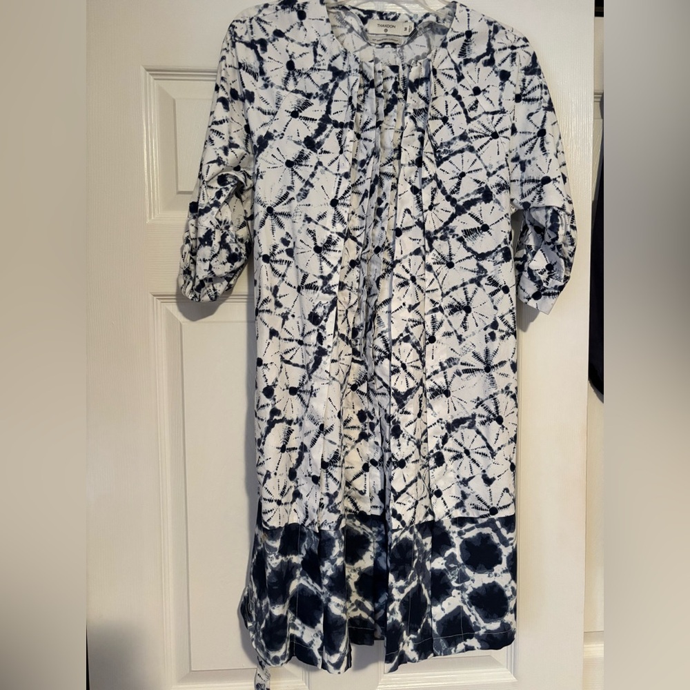 Thakoon for Target Navy Blue and White Patterned Long Sleeve Dress